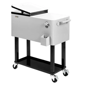 80 Quart Rolling Ice Chest, Portable Patio Party Bar Drink Cooler Cart, with ... - Picture 1 of 6
