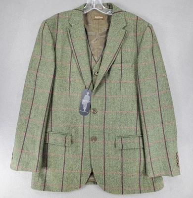 Samuel Windsor Stowe Wool Twill Heritage Plaid Green 40R Blazer Jacket Vest Set - Image 1 of 4