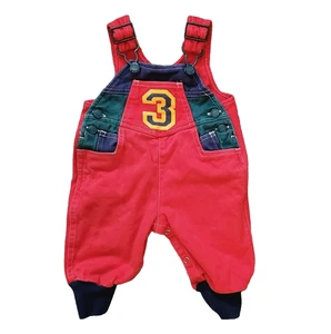 Vintage 90s Jet Set Baby ColorBlock Denim Overall 9M bunte Baumwolle Latzhose - Bild 1 von 4