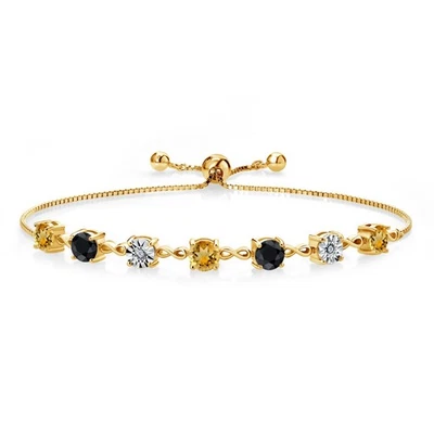 3.57 Ct  Yellow Citrine Black Sapphire 18K Yellow Gold Plated Silver Bracelet - Image 1 of 3