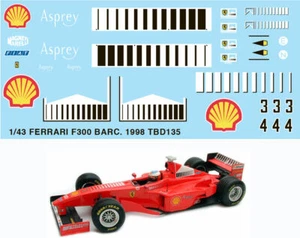 1/43 DECALS FOR FERRARI F300 F399 BARCODE SCHUMACHER 1998 1999 TB DECAL TBD135 - Foto 1 di 3