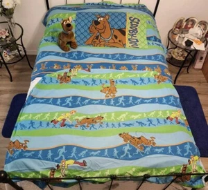 Vtg 90s Dan River Scooby-Doo Twin Sheet Set Flat Fitted Pillowcase & Plush Toy - Picture 1 of 16