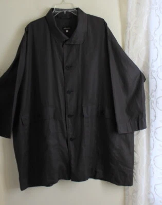 Eskandar Sz 0 Gray Brown Lux Iconic LONG Coated Linen Boxy Rain Jacket Car Coat - Image 1 of 4