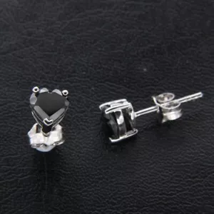 2CT Heart Solitaire Lab Created Black Diamond Stud Earrings 14k White Gold Over - Picture 1 of 8