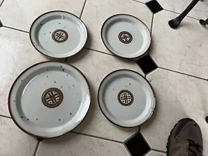 4 Dansk brown NR circle tic tac toe Rondo speckled plates 10.25 and 3- 8.5 inch - Picture 1 of 13