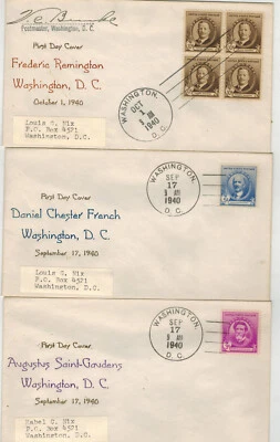 1940 FAMOUS AMERICANS SCARCE SET OF 5 NIX D.C. CACHETS/CANCELS ALL ARTISTS - Image 1 of 2
