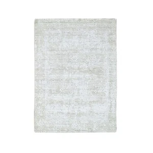 4 Fuß 1 Zoll x 5 Fuß 10 Zoll Austerngrau Modernes Design Handgewebt Wolle und Bambus Seide Teppich R10284 - Bild 1 von 8