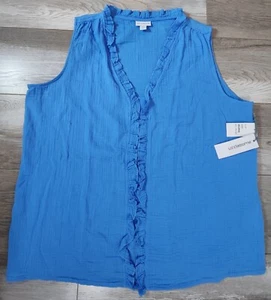Blusa/top de verano Liz Claiborne para mujer talla XXL azul cuello en V sin mangas nueva con etiquetas  - Imagen 1 de 14