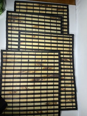 Set Of 4 Woven Bamboo Flexible Placemats Table Mats 17.7” x 13.2" Fabric Border - Image 1 of 4