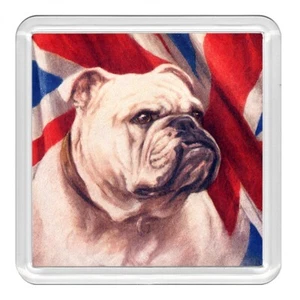 Bulldog and Flag Dog Acrylic Coaster Novelty Drink Cup Mat Great Gift - Picture 1 of 1