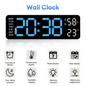 10xDigitale Große Große Jumbo LED Wand Schreibtisch Uhr Display mit Kalender Temperatur - Bild 1 von 12