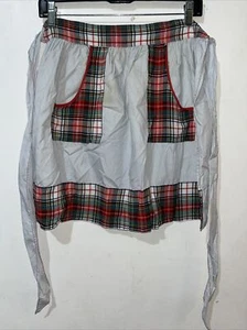 Vtg Handmade Waist Apron Womens Small Blue with Red Plaid Trim - Picture 1 of 4