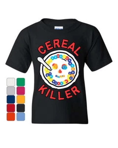 Cereal Killer Youth T-Shirt Funny Breakfast Morning Meal Serial Killer Kids Tee - Picture 1 of 8