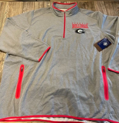 NWT Mens Georgia Bulldogs Premium Gray/Red Embroidered 1/4 Zip Pullover Sz 6XL - Image 1 of 4