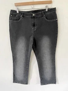DJ Jeans Diane Gilman Size 16P Black Distressed Embroidered Stone Wash Stitched - Picture 1 of 14