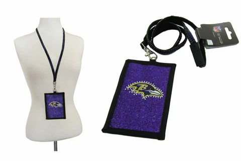 New NFL Baltimore Ravens Beaded Lanyard / ID Holder Ticket Holder Wallet Cover