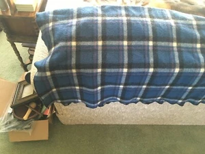 Used BLUE  Plaid Wool Blanket Thick and Clean 48 X 24 INCHES - Picture 1 of 8