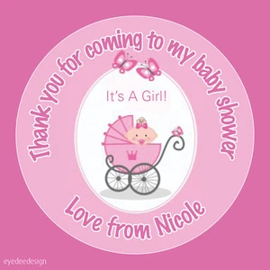 Personalised Pink Girl Baby Shower Birthday Stickers Thank You Sweets Cake -475 - Picture 1 of 3