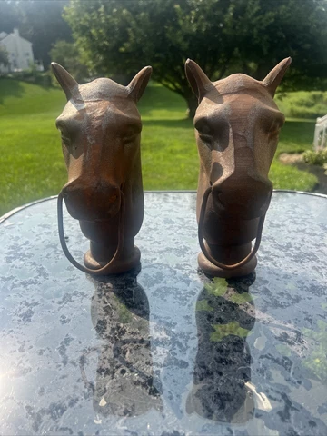 (PAIR) 2 VINTAGE  CAST IRON HORSE HEAD HITCHING POST TOPPERS LARGE Cover