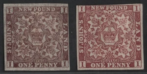 CANADA NEWFOUNDLAND 1857 FIRST STAMP SCOTT #1 IMPERF TWO COLOR SHADES MINT - Picture 1 of 2