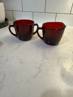 Anchor Hocking Royal Ruby Red Open Creamer and Sugar Set Vintage c1960s - Image 1 of 4