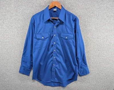 Malco Modes Vintage 70's Western Men's Blue Pearl Snap USA Button Shirt 16.5 L - Image 1 of 4