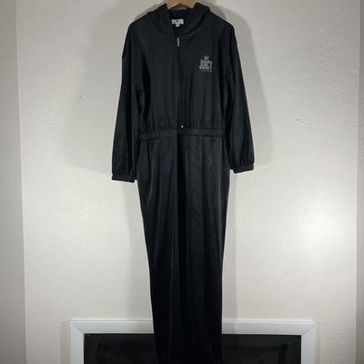 Mono Juicy by Juicy Couture Negro Terciopelo Cremallera Logo Una Pieza Estilo Y2K Grande Foto 1 de 4