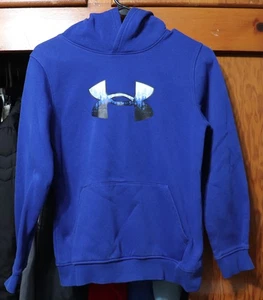Under Armour UA Rival Fleece Hoodie Forest Logo Blue Youth Boys Medium YM - Picture 1 of 7