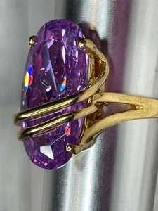 Amethyst Farbring oval Amethyst Farbe Statement Größe 7 Ring galvanisiert Gold - Bild 1 von 5