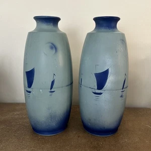Antique, Pair of Edwardian Or 1920’s Decorative Vases With Sailing Ships, 27.5cm - Picture 1 of 10
