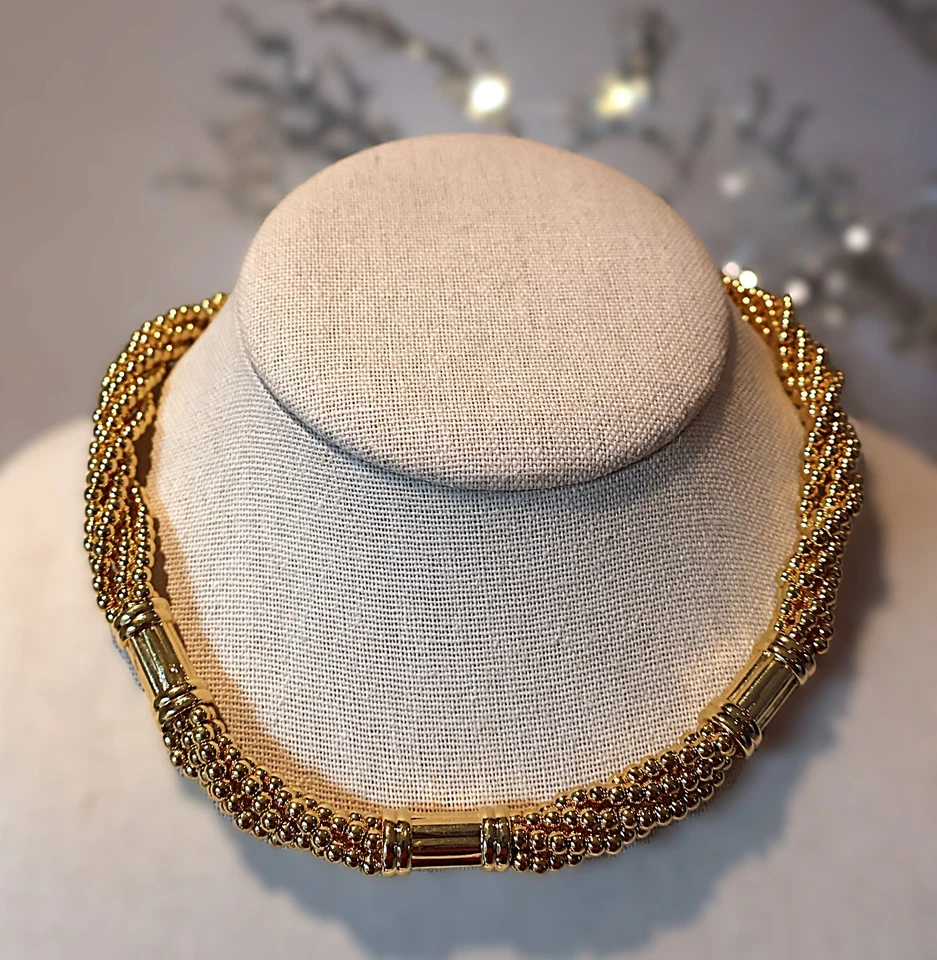 Monet Choker Necklace Gold Tone Twisted Multi Strand Beads 16 - 18" N55 Foto 1 de 1