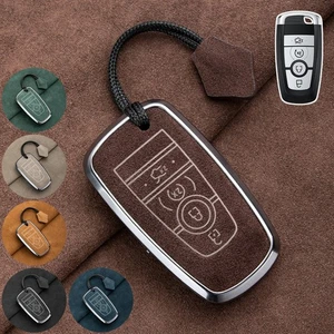 Suede Leather Zinc Alloy Car Key Case Cover For Ford Escape F-150 Fusion Bronco - Picture 1 of 18
