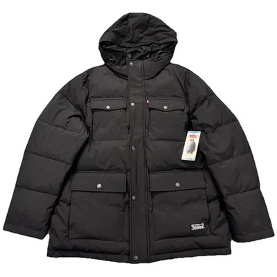 Abrigo Levi's Para Hombre Grande Negro Puffer Con Capucha Cremallera Completa A Presión Gorpcore Exterior NUEVO Foto 1 de 4