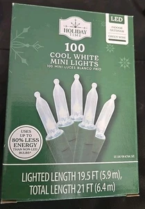 100 Count Cool White LED Mini Christmas Lights Green Wire 21 Ft Holiday Time - Picture 1 of 3