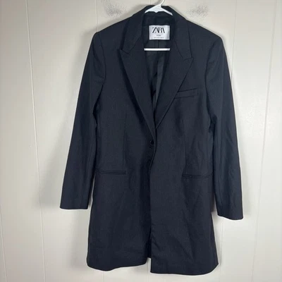 Zara Studio Black Pinstripe Longline Blazer Jacket Business Casual Career - S - Image 1 of 4