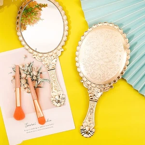 Pieces Vintage Handheld Mirror Portable Embossed Flower Mirror Hand Held Decor - Picture 1 of 7