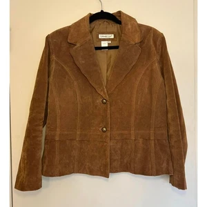 Coldwater Creek Petite Brown Leather Suede Jacket Blazer Collared Womens PL - Picture 1 of 6