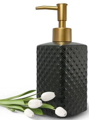 Dispensador de jabón dorado para baño, dispensador de loción cuadrado negro, co... recargable Foto 1 de 4