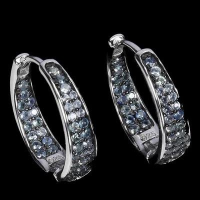 Pendientes de plata de ley 925 zafiro redondo corte diamante piedras preciosas naturales joyería Foto 1 de 4