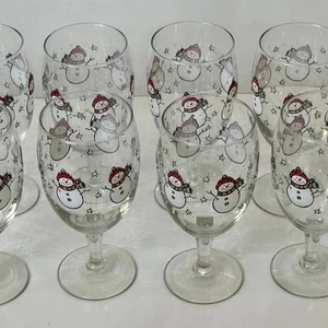 12er Set Vintage Libbey Weihnachten Sparky der Schneemann Glaskelche - Bild 1 von 8