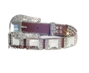 NEU FEUERSCHLIFF KRISTALL quadratischer Strass Ledergürtel M SM - Bild 1 von 1