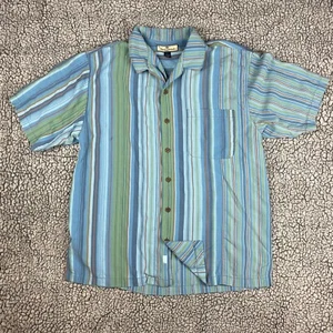 Tommy Bahama Men's Short Sleeve Shirt Striped Silk Size Large Extra Stitch Back - Picture 1 of 6