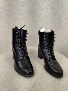 Sonoma Goods For Life Women Boots 9M Black Pu Leather Lace Up Combat Boots Shoe - Picture 1 of 21