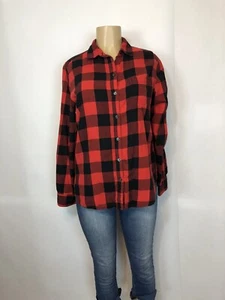Old Navy The Classic Shirt Red Navy Plaid Long Slev Shirt Womens Sz L Casual Top - Picture 1 of 11