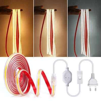 COB LED Streifen Stripe 230V Lichtband Selbstklebend IP68 Wasserdicht+Schalter - Bild 1 von 4