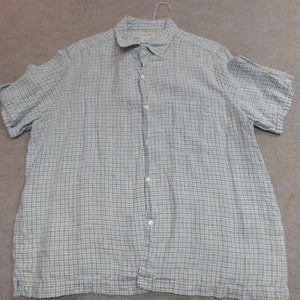Banana Republic Shirt 2XL Green Blue Short Sleeve 100% Linen Plaid - Picture 1 of 7