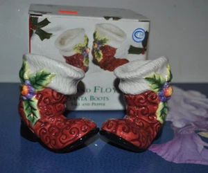 VTG NEW FITZ & FLOYD SANTA BOOTS  SALT & PEPPER Shakers  Xmas 2002 3.25"H - Picture 1 of 2