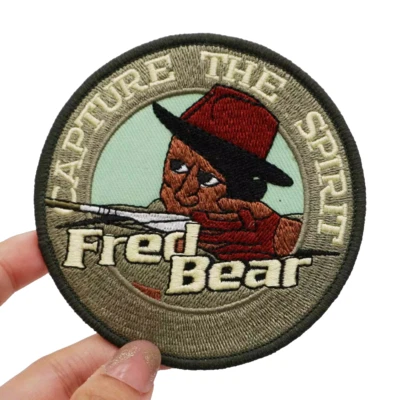VINTAGE STYLE FRED BEAR "CAPTURE THE SPIRIT" EMBROIDERED IRON-ON PATCH GORGEOUS! - Image 1 of 3