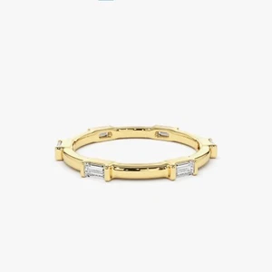 0.30 Ct Natural Baguette Cut Diamond Eternity Wedding Band Ring 10k Yellow Gold - Picture 1 of 3