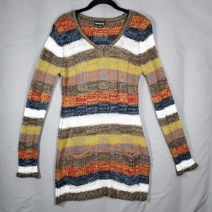 De Rotchild Sweater Womens L Large Multicolor Striped Open Knit Pullover Pockets - Picture 1 of 11
